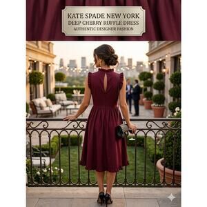 NWT Kate Spade Deep Cherry Ruffle Fit & Flare Sleeveless Dress - Size 12